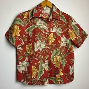 VTG Y2K TravelSmith‎ Shirt Women M Floral Hawaiian Print Button Up Boho colored